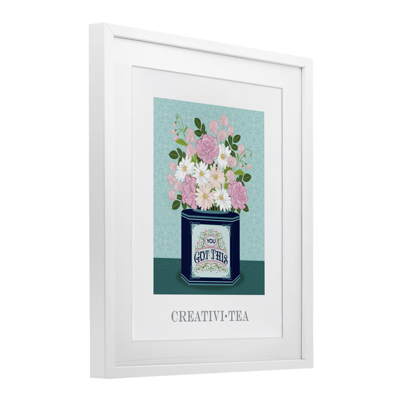 Créativi-thé avec message d'encouragement, impression encadrée sous verre, design par Lara Beeston, H 16 po x l 13 po