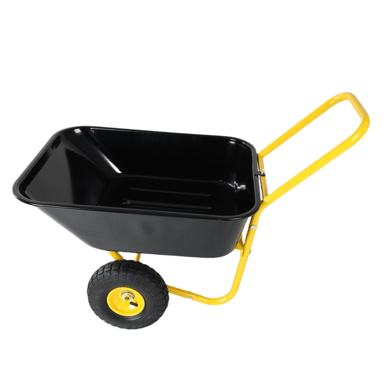 Brouette à deux roues, chariot de jardin, roues pneumatiques de 10 pouces, Noir