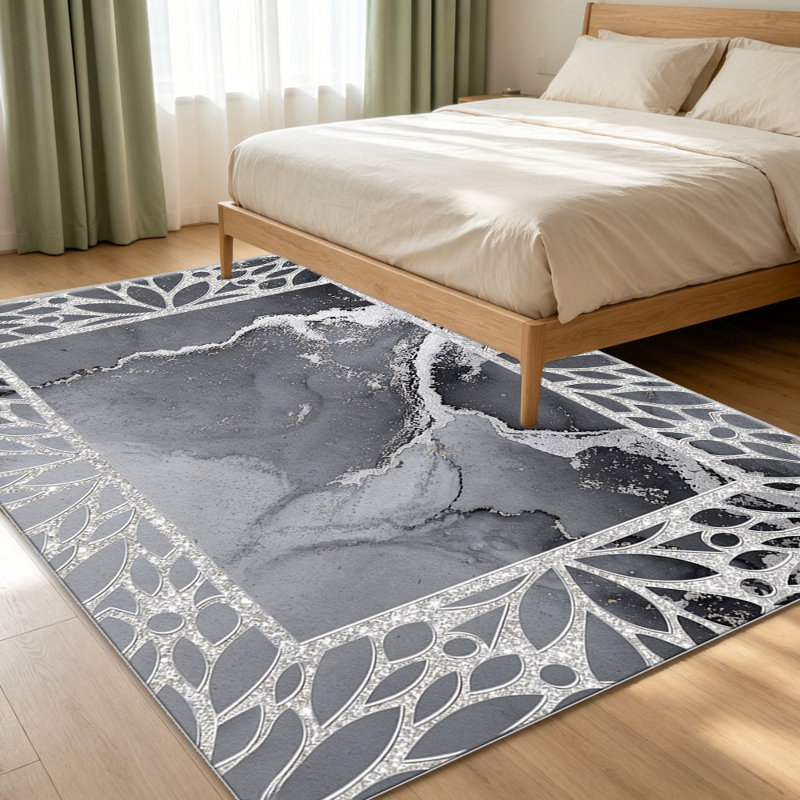 Grey Silver Marble Frame carpet-easy to clean, machine-washable, soft and comfortable; suitable for door mats, kitchens, living rooms, bedrooms, corridors, and laundry areas. Easy to clean, durable carpet for home decoration.