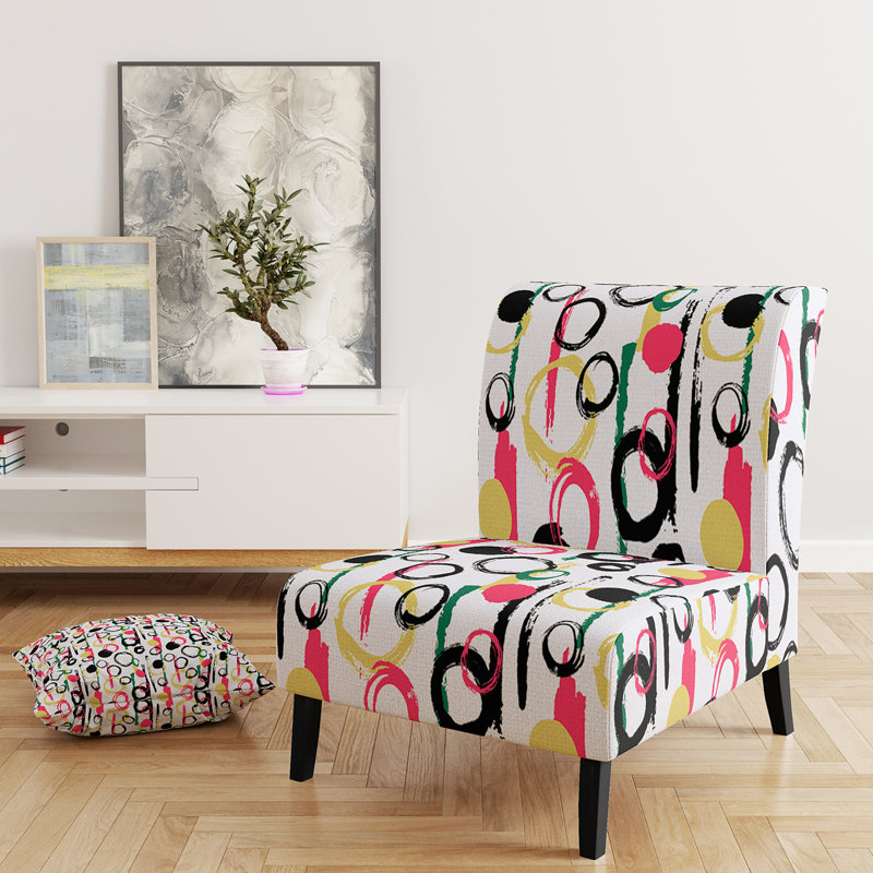 Brechta Vibrant Curve Design II - Velvet Upholstered Modern Slipper Chair, Pink/Yellow/Black