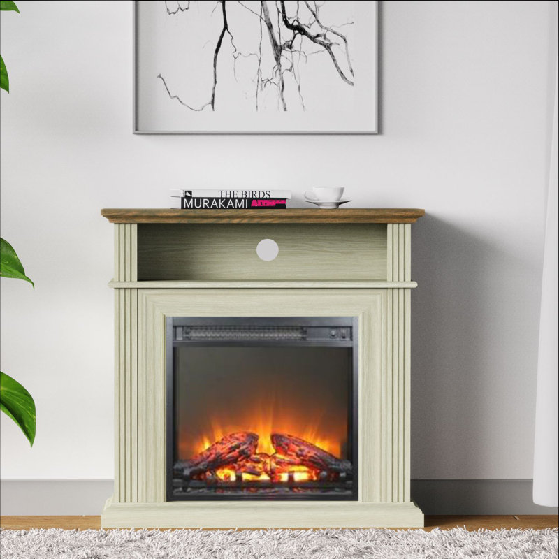 Foyer électrique Winston Porter l 30,28 po avec télécommande à cinq flammes, Crème, crème