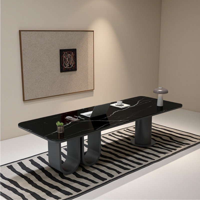 Bureau en pierre frittée de style italien de luxe léger, H 29,53 po x l 62,99 po x P 31,5 po