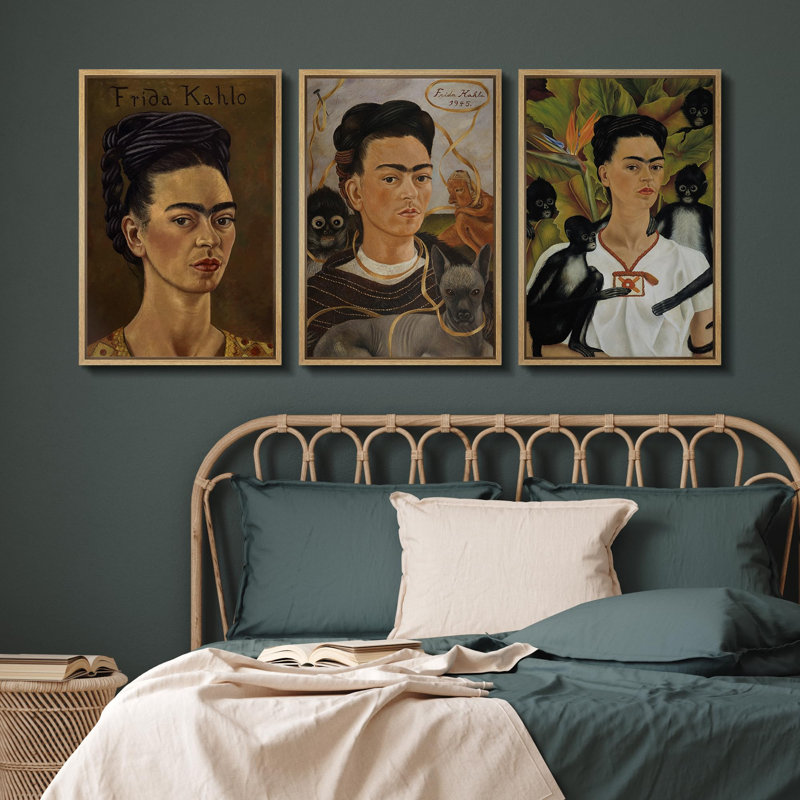 "Inspiré par Frida, autoportrait emblématique, paysage naturel, illustrations, art moderne, décor rustique" - 3 pièces