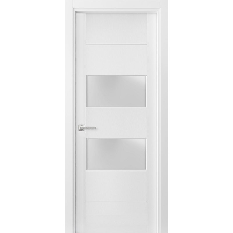Porte de ville française pleine prémontée, vitrage dépoli à 2 battants, Lucia 4010 Blanc Soie, panneau simple standard, cadre, poignées, porte robuste pour salle de bain ou chambre - 45,7 cm x 243,8 cm
