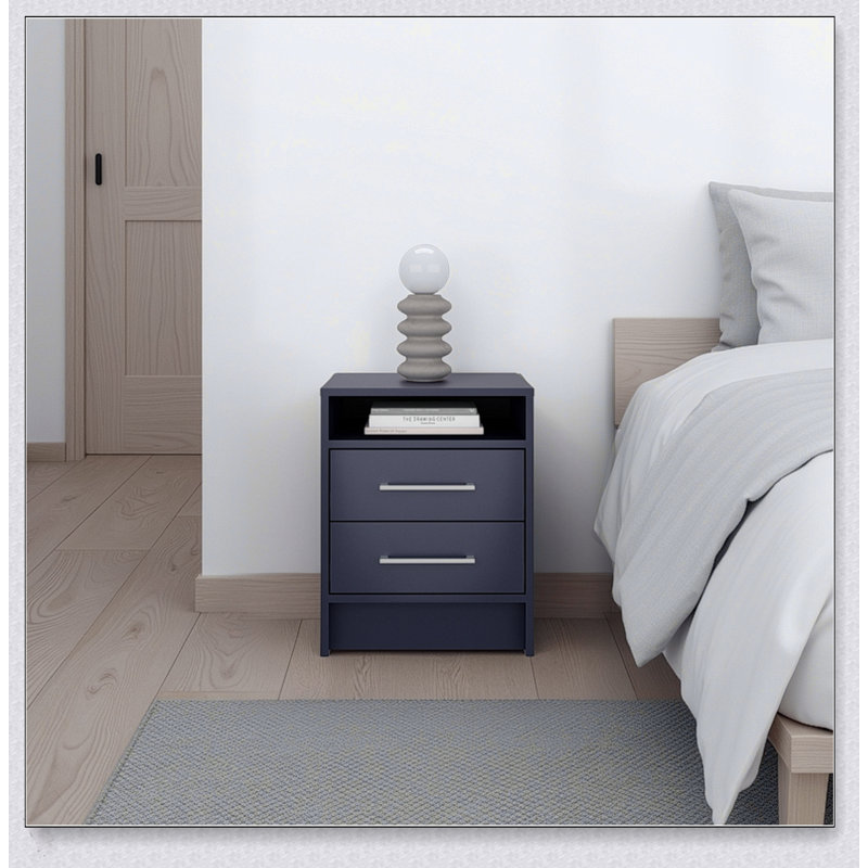 Table de chevet Eter avec deux tiroirs et une tablette de rangement ouverte, rangement pour chambre à coucher moderne