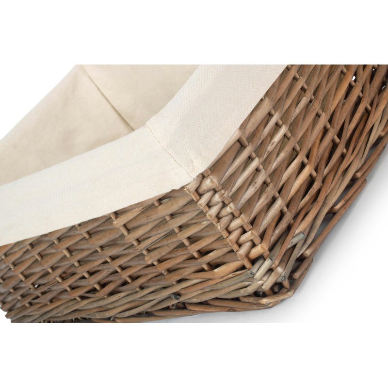 Shinde Wicker Lined Storage Basket, Antique Wash, 16cm H x 43cm W x 32cm D