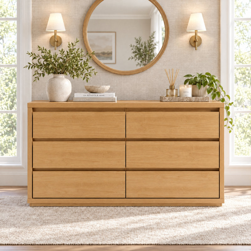 152cm W 6 - Drawer Chest of Drawers, Honey Oak