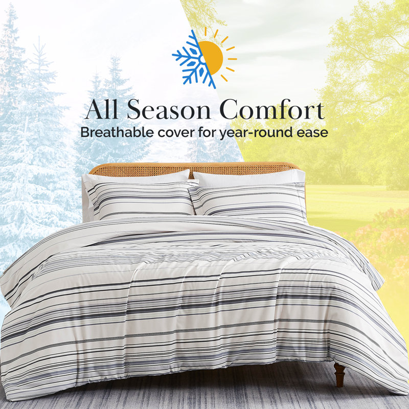 Ensemble de housse de couette réversible en microfibre Coastal Stripes Collection, Gris