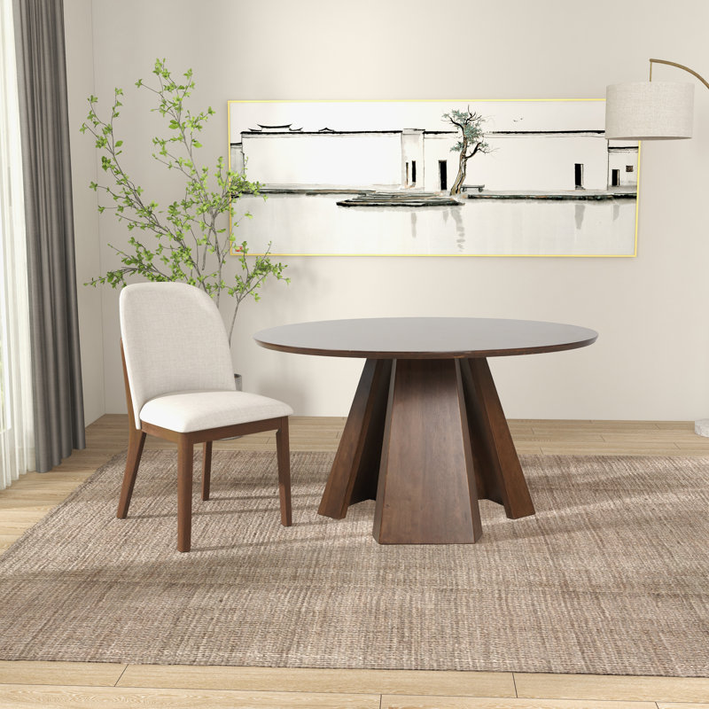 Lenore 53.1'' Walnut Solid Wood Round Pedestal Dining Table