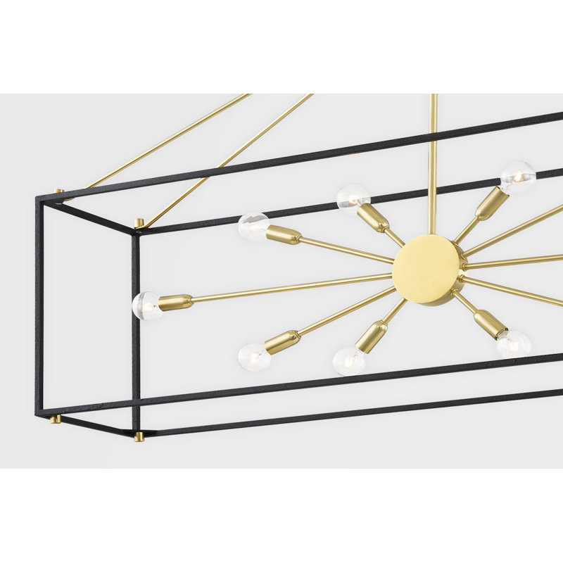 Glendale 48" Aged Brass and Black 10-Light Linear Chandelier