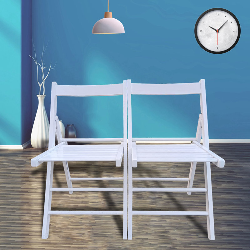 Chaises pliantes blanches de 2 personnes, bois massif, siège à dossier ouvert confortable, peu encombrant, solide et, pour plusieurs emplacements, bois pliable limité à 220 lb 2, conception d'espace, pour tout endroit, léger,