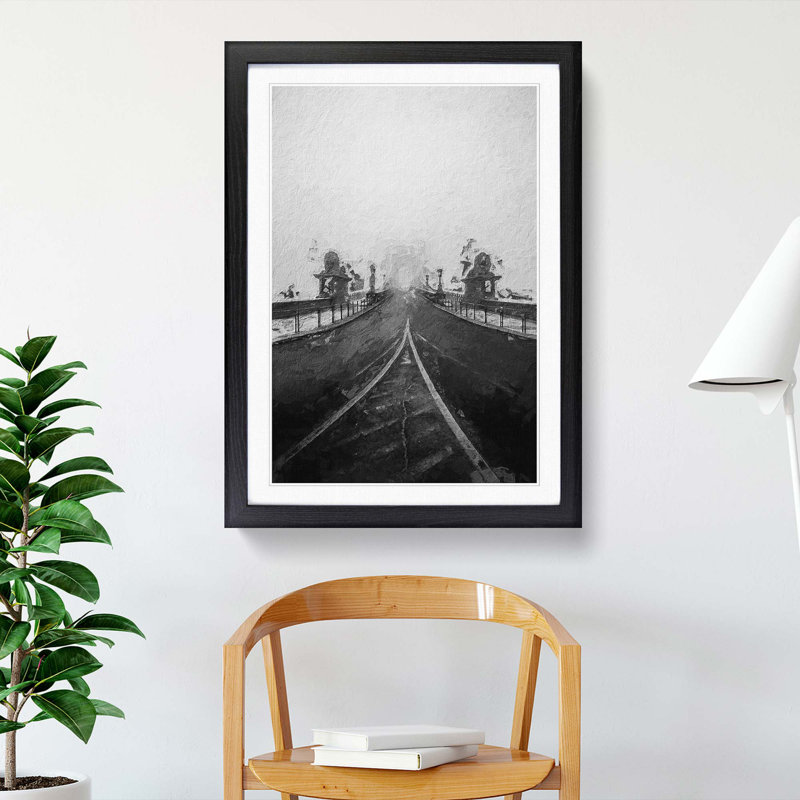 Szechenyi Chain Bridge in Budapest in Abstract - Picture Frame Painting Print, 36cm H x 27cm W x 2cm D, Black Framed