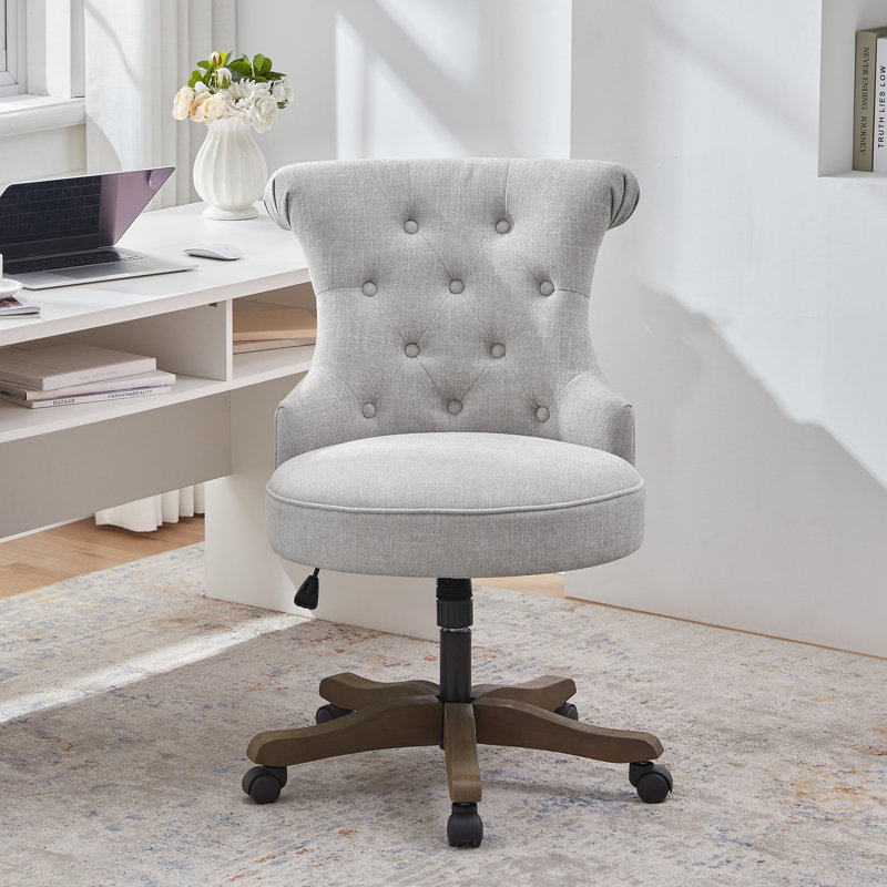 Asyra Wide Back Tufted Swivel Task Chair, Light Gray