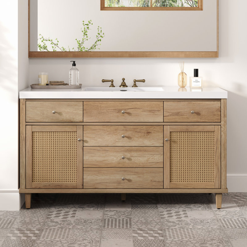 Meuble-lavabo de salle de bain avec lavabo, armoire de rangement avec tiroirs à fermeture en douceur et boutons en métal