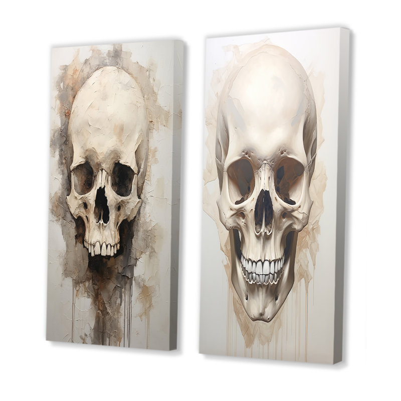 «Skeletal Elegance», ensemble de 2 impressions sur crâne, H 40 po x l 41 po, Toile tendue
