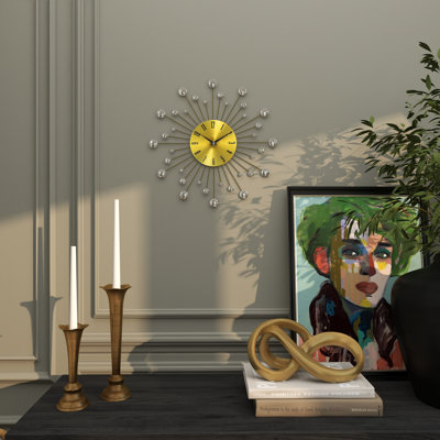 Metal Starburst Decorative Wall Clock with Crystal Accents