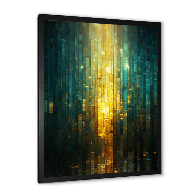 «Abstract Ocean Sunrise - Art mural moderne sur toile géométrique, H 32 po x l 16 po x P 1 po, Cadre simple noir