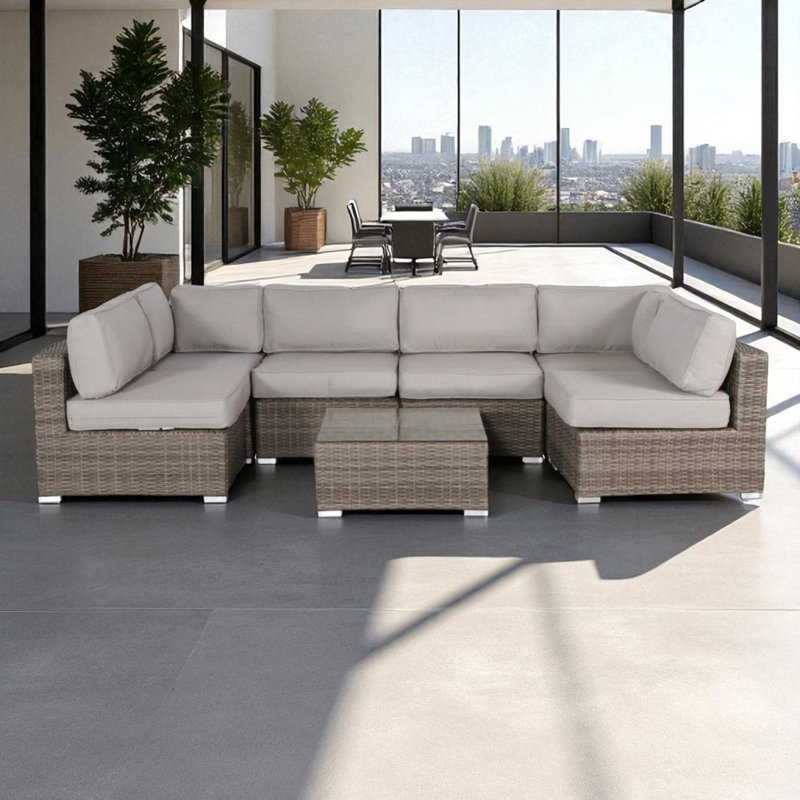 Ensemble de conversation de patio en osier pour 4 personnes avec coussins, entièrement assemblé
