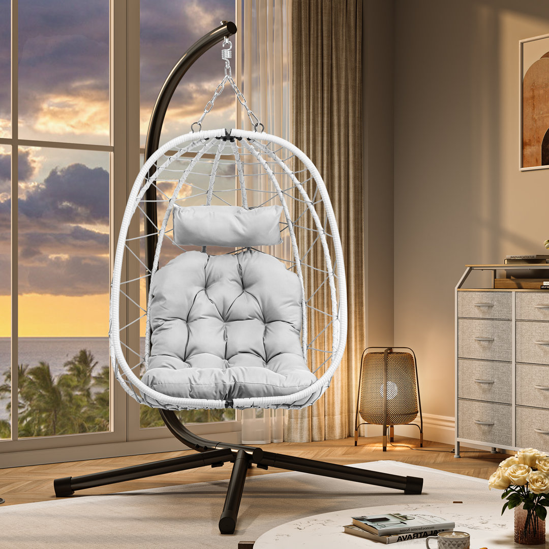 Perkin Rattan Swing Egg Chair with Cushion & Stand