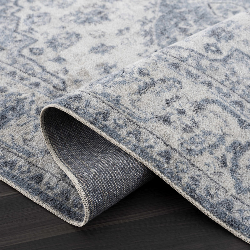 Tapis bleu / gris Oveda, Tapis de couloir 2 pi 7 po x 7 pi 3 po