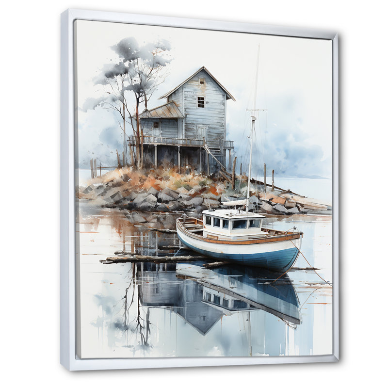 Port maritime Solitude II - impression, H 40 po x l 30 po x P 1,5 po, Cadre flottant blanc