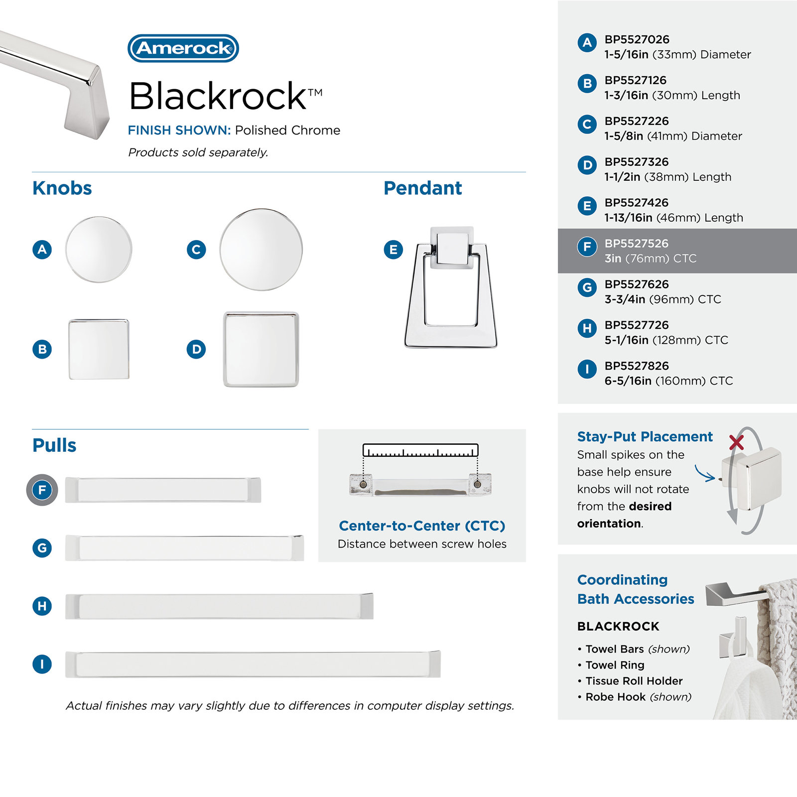 Blackrock Bar Pull, Polished Chrome, 3"
