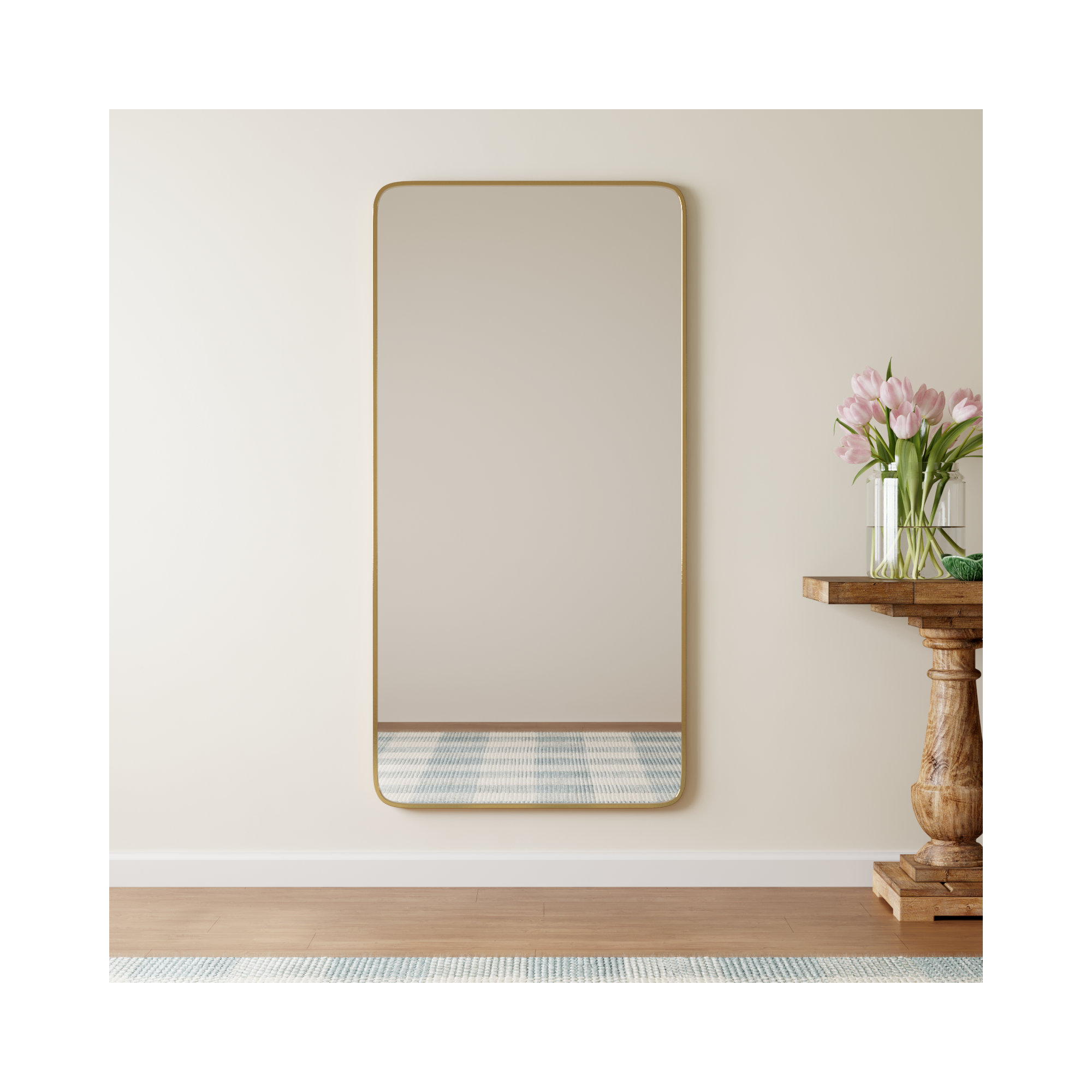 Sabine Metal Rounded Rectangle Wall Mirror, 60'' H x 30'' W, Brass