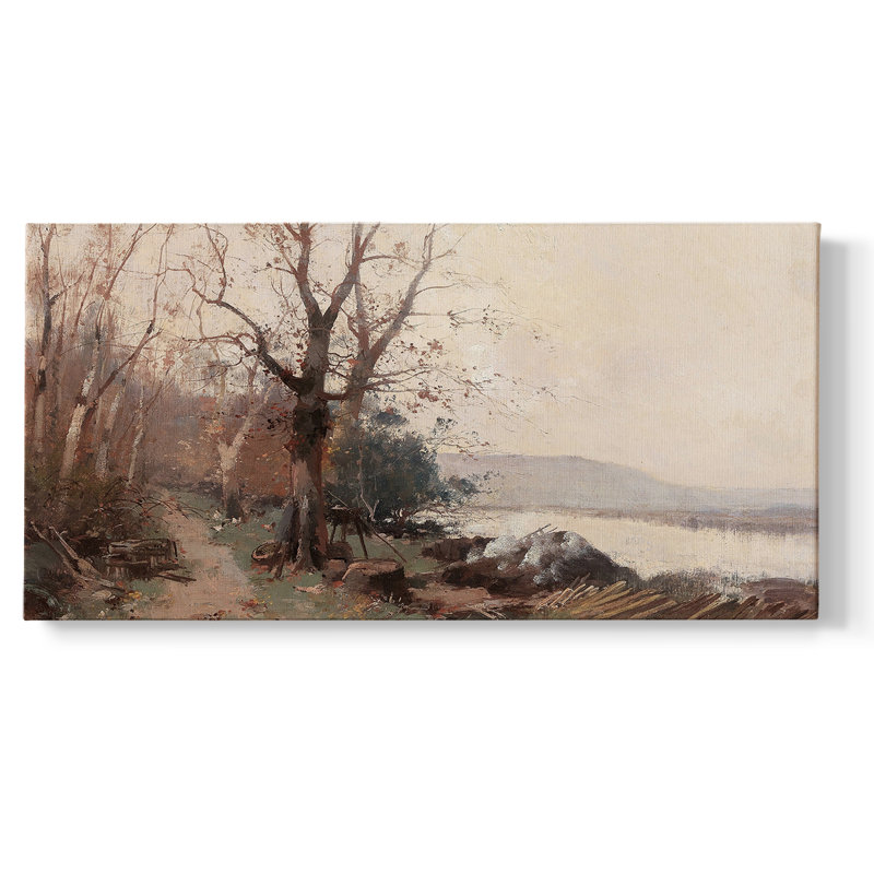 Série paysage - CDXCI - Toile tendue avec châssis, prête à accrocher, H 21 po x l 41 po, Doré