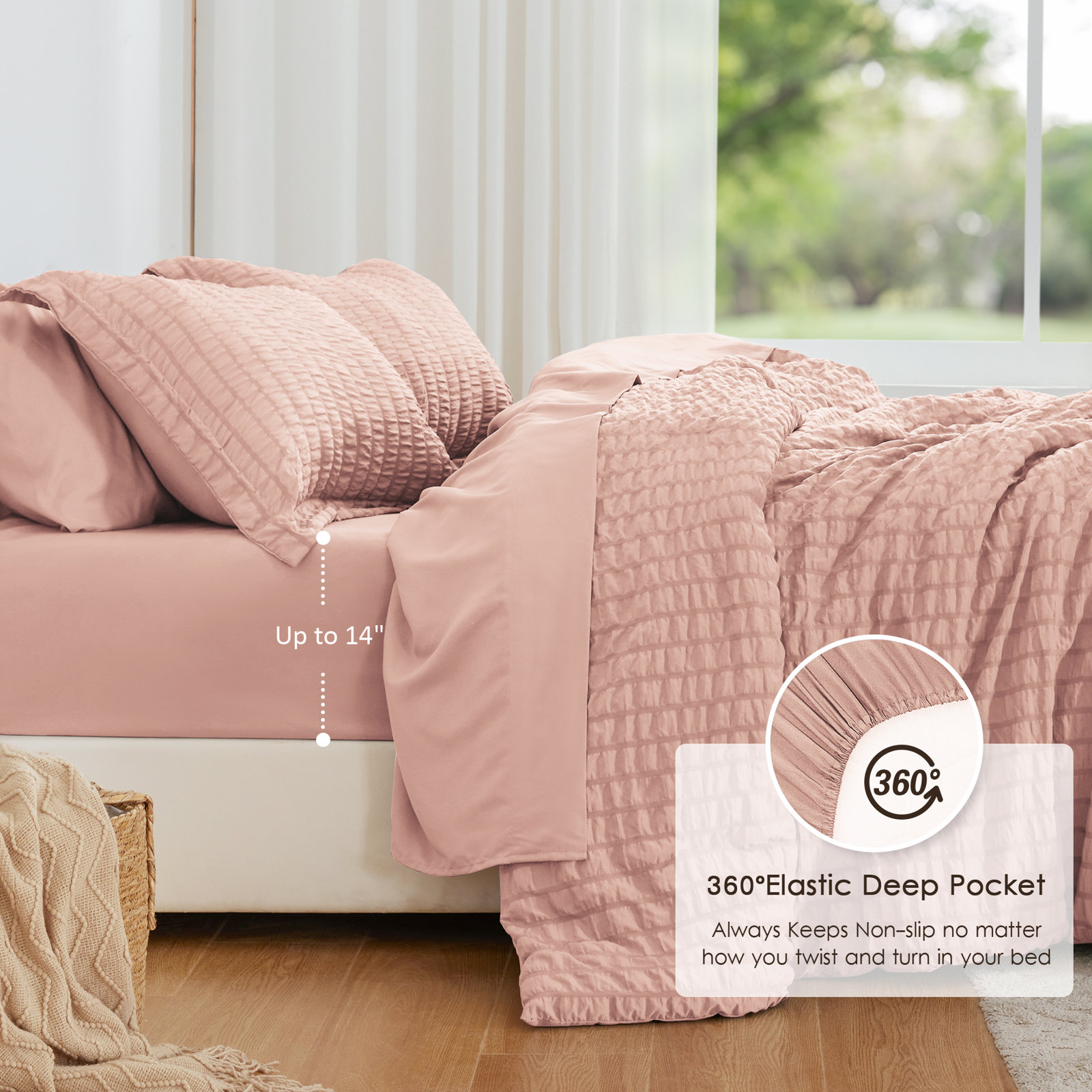 Bedding, Pink, TwinXL-5 Pieces