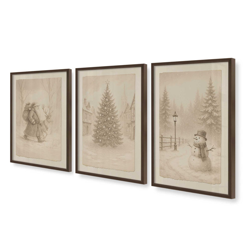 Voyage de Noël, ensemble de 3 reproductions d'art, H 21,5 po x l 52,5 po, Brun Belvinder