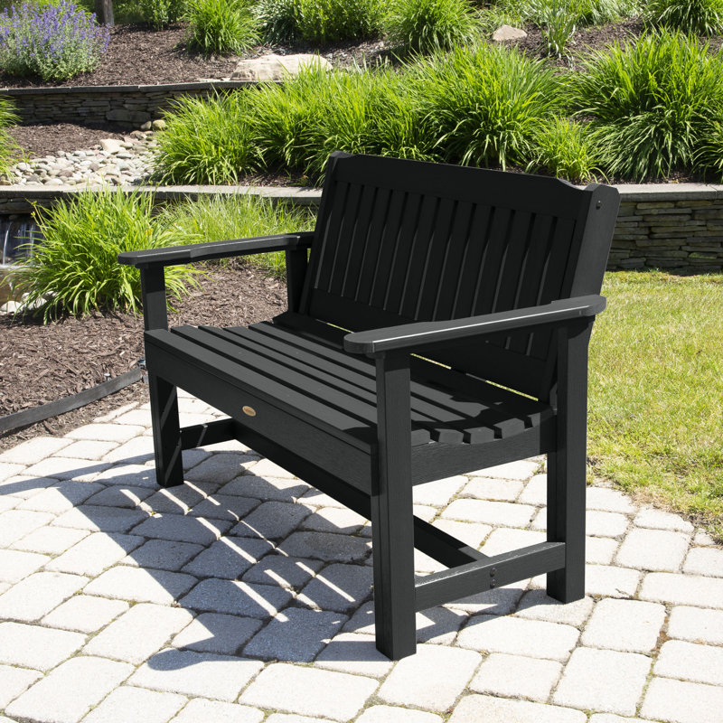 Banc d'extérieur en plastique recyclé Lunz, Noir