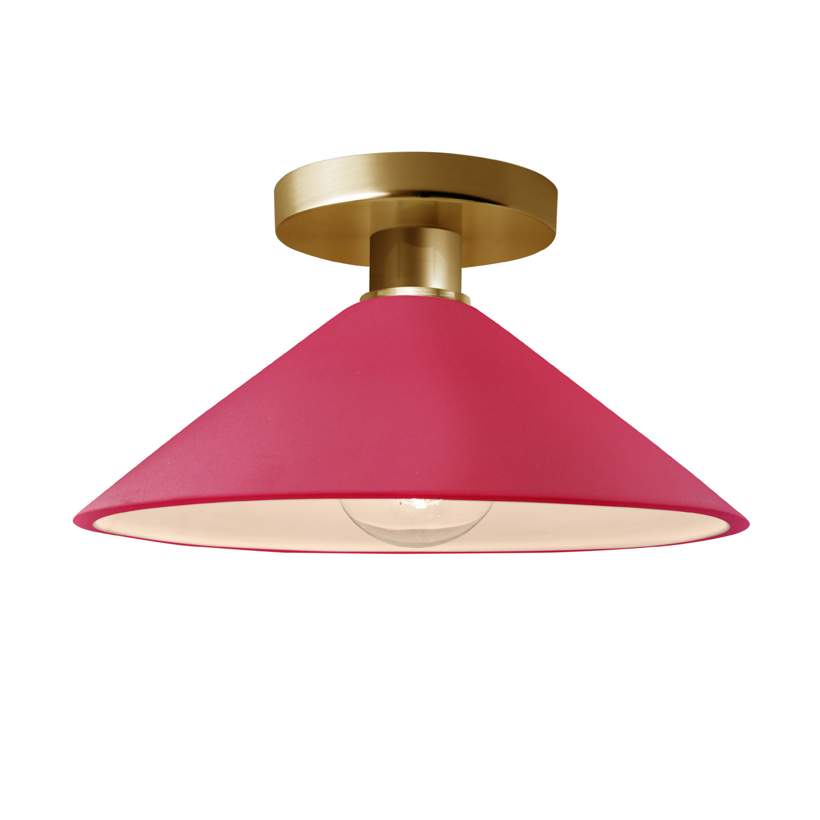 Single Light Ceramic Semi Flush Mount, Cerise, Polished Brass, Incandescent (Not Included)