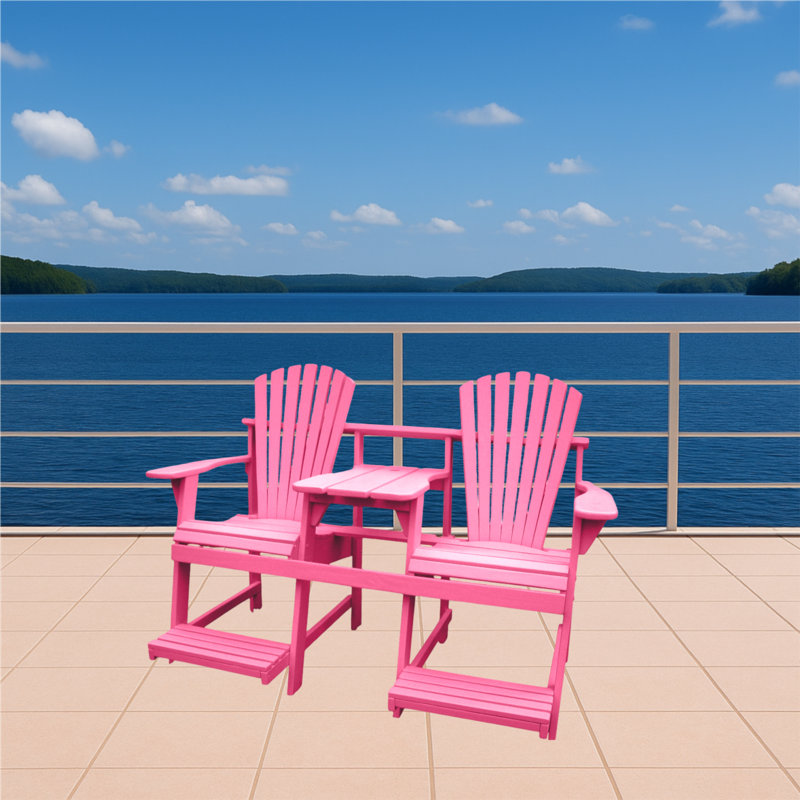 Adirondack Balcony/Pub Double Seater with Built in Table and Footrests – Has 1-5/8” Umbrella Hole and  Elevated Seating for Deck, Porch & Balcony Railings. Solid Pressure Treated Wood – Made in the USA