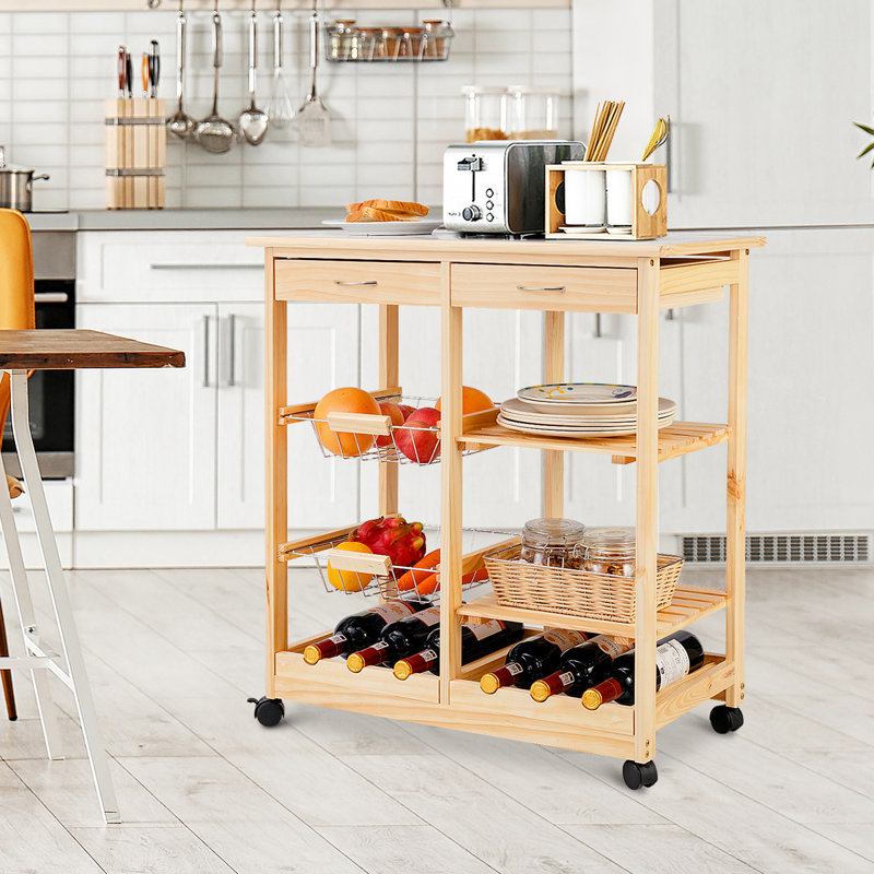 Myca Solid Wood Bar Cart, Natural Wood