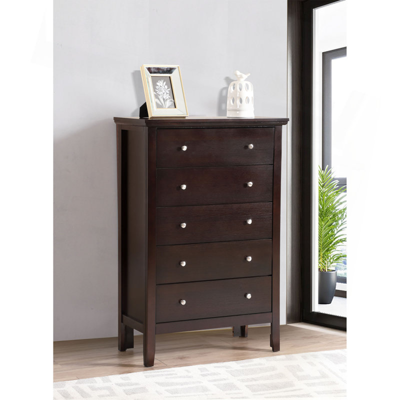 Commode verticale à 5 tiroirs avec boutons ronds, Espresso