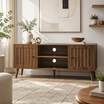 Meuble télé en bois de 55 po avec 2 portes à rainure verticale