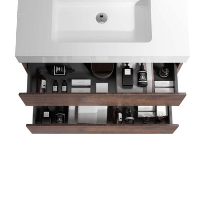 Grand meuble-lavabo mural de 36 po avec lavabo mural pour salle de bain moderne, lavabo une pièce sans drain ni robinet, pré-assemblé