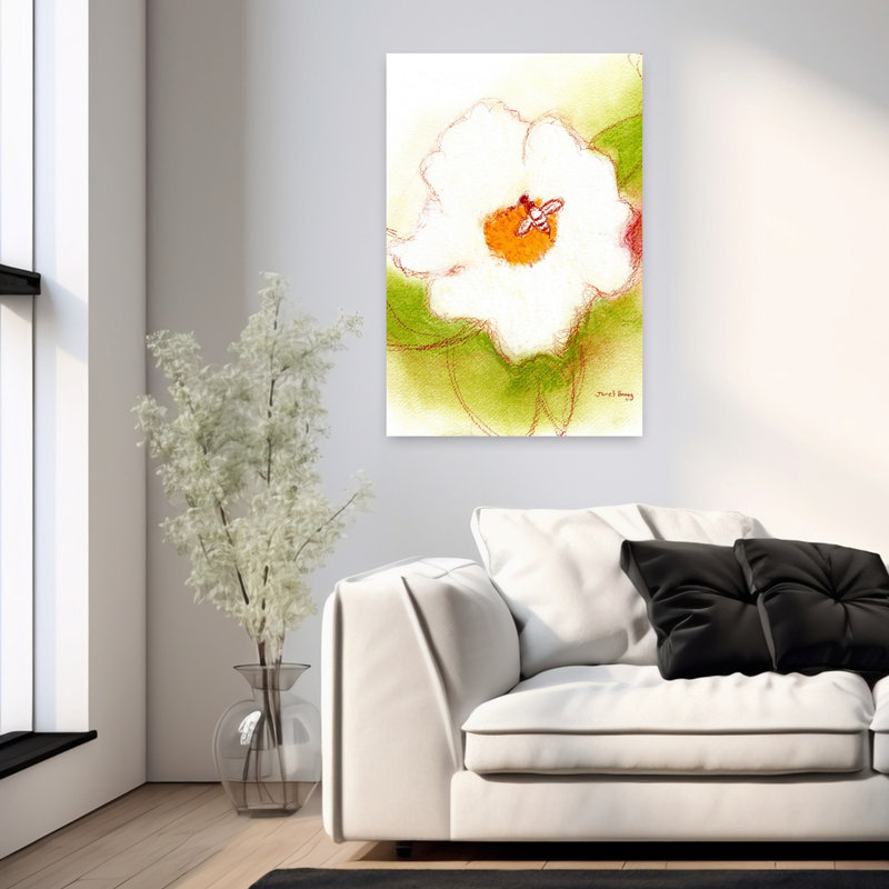 Contemporary Art Impressionist Contemporary Bee Rose Flower Wall Art by Janel Bragg - Wrapped Canvas Print