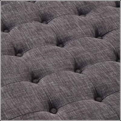 Large Round Upholstered Tufted Linen Ottoman Coffee Table with Wood Shelf Storage, Perfect for Home and Commercial Use