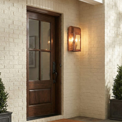 16.75 in. 2-Light Antique Copper Outdoor Wall Lantern With Clear Glass Panes