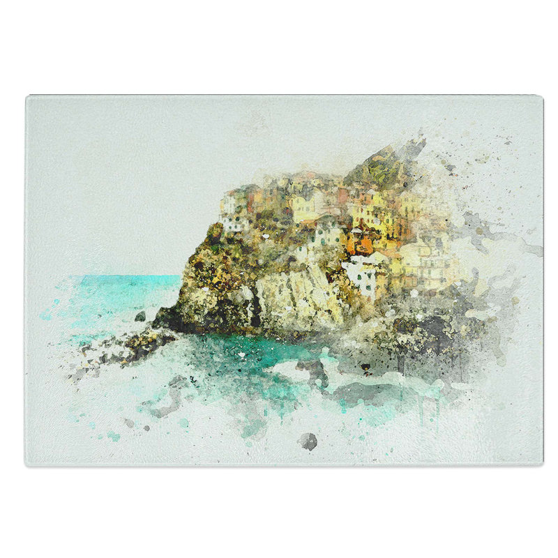 Glass Manorolo Cinque Terre in Italy in Abstract Chopping Board, 39 cm W x 28.5 cm L