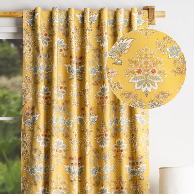 Maison d' Hermine Curtains for Living Room 100% Cotton 124 inch Length One Panel Light Filtering Curtains for Windows with Rod and Loop Pockets Valentines Day Gifts (Marquise - Yellow, 50"W x 124"L)