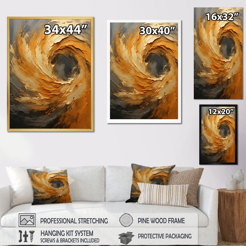 Golden Orange Surge I, reproduction d'art sur toile, H 20 po x l 12 po x P 1 po, Cadre doré simple