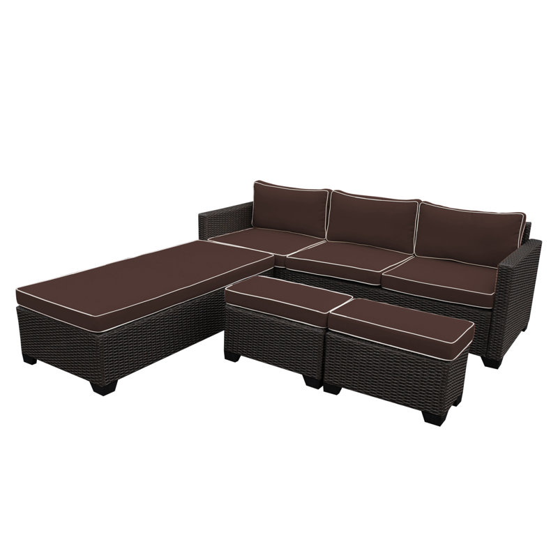 Hermann Wicker 5 - Person Modular Patio Conversation Set with Cushions, Brown