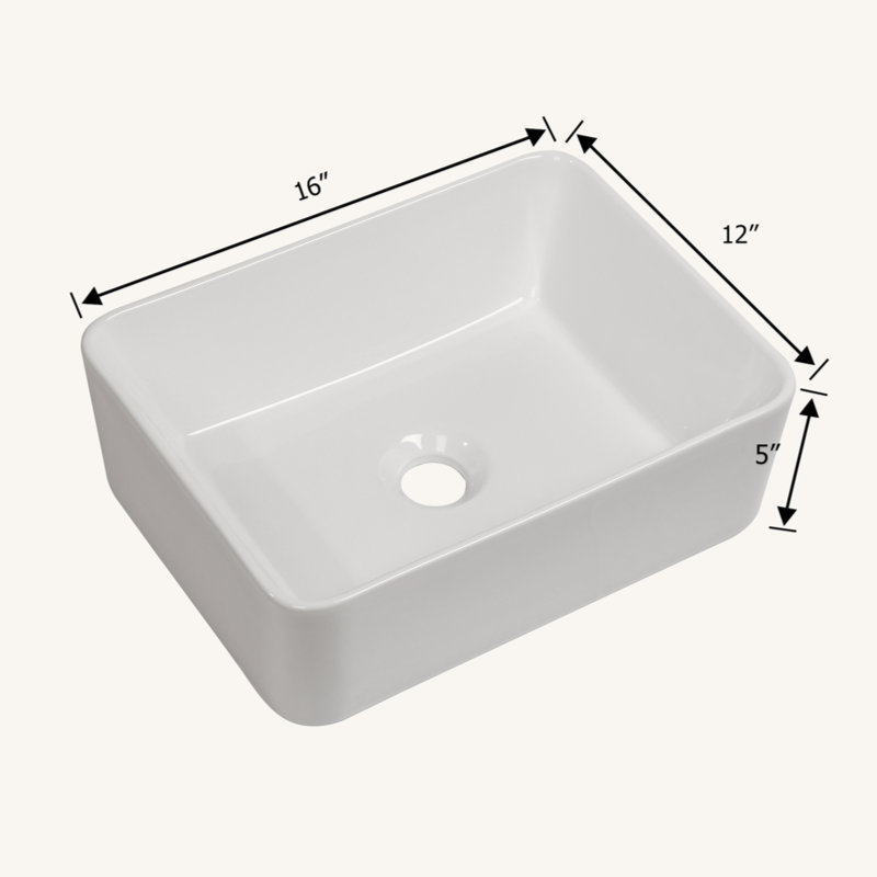 16"X12" Ceramic Rectangular Vessel Bathroom Sink, White