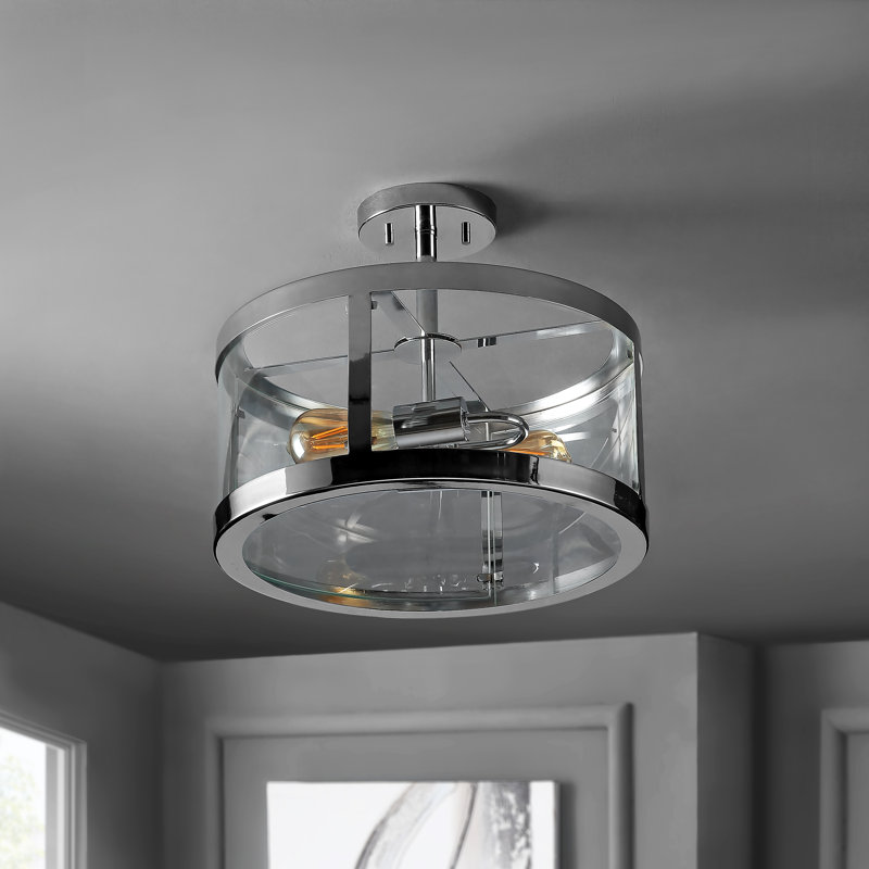 Pinkney Glass Semi Flush Mount, Chrome