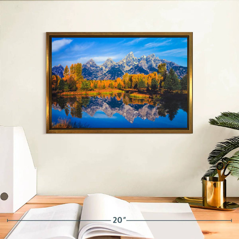 Feuillage doré Grand Teton, Cadre flottant doré, 13 po x 9 po