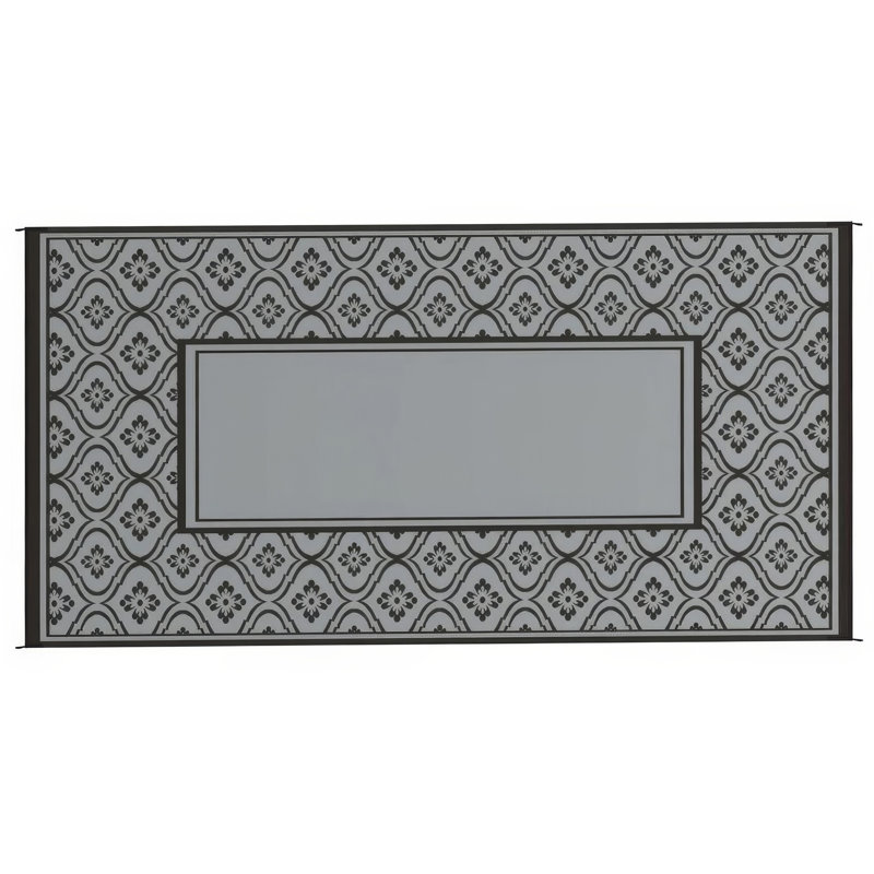 Tapis d'extérieur, bordure en courge noire et grise, 274 x 457 cm, imitation paille