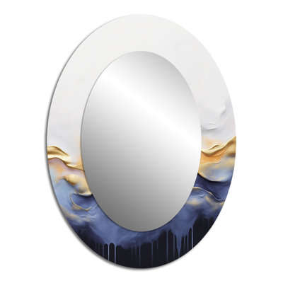 Abstract Blue And Yellow Marble Waterfall I - Modern Oval Wall Mirror