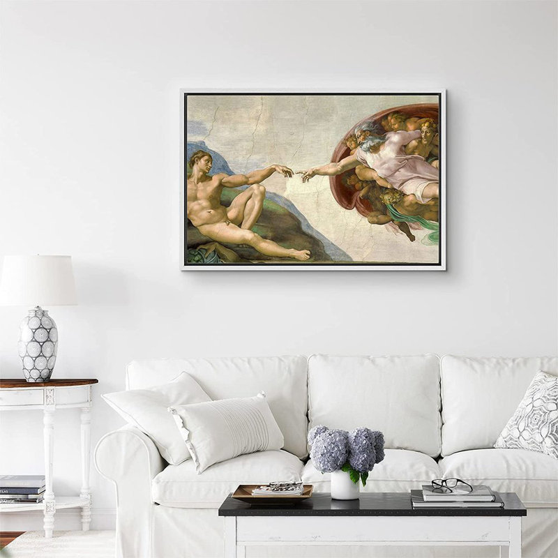 La création d'Adam de Michel-Ange - peinture sur toile, L 16 po x H 24 po, Blanc